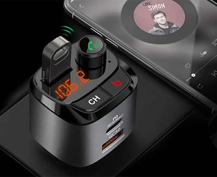 Multifunctional QC3.0 + PD 18W BT 5.0 Bluetooth FM Transmitter - Automotive