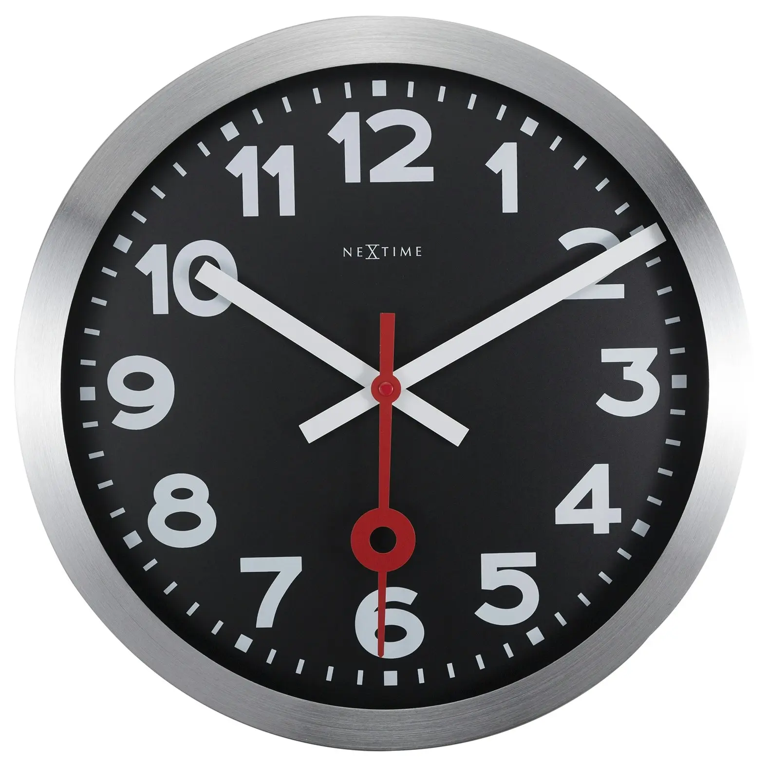 NeXtime 35cm Station Numerical Silent Analogue Round Wall Clock Home Decor Black - Home & Garden