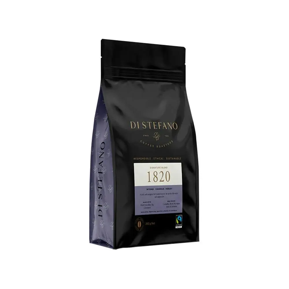 Di Stefano Black Dark Roast Coffee Beans Signature 1820 Blend 250g Hot Drink - Groceries
