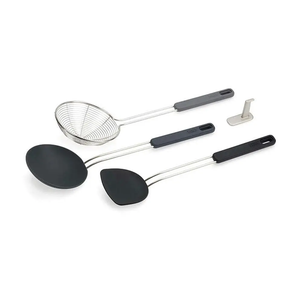 3pc Joseph Joseph Nest Fusion Silicone S/S Wok Cooking Utensil Skimmer/Spoon BLK - Home & Garden