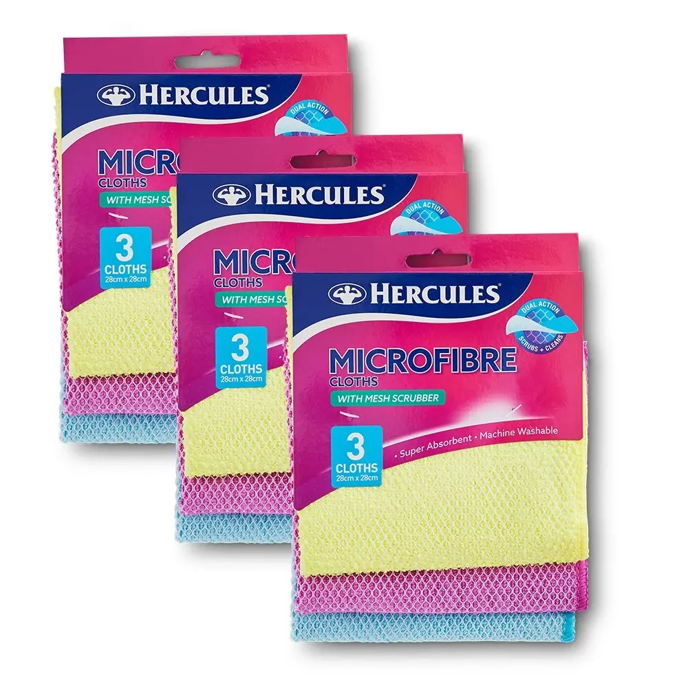 9pc Hercules Microfibre Cloth w/Scrubbing Mesh Soft Cleaning Washable Dish Towel - Home & Garden
