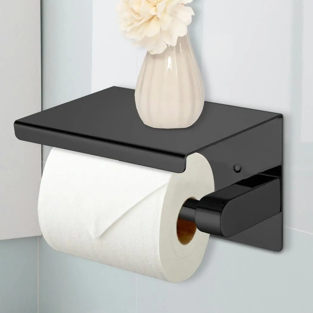 Traderight Group Toilet Paper Holder Roll Bath Tissue Storage Hook Rack 304 Stainless-Steel Black