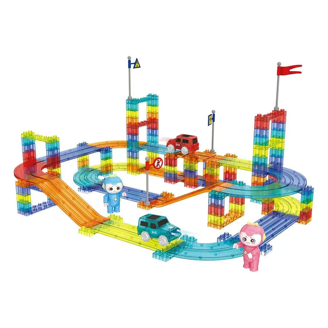 Kids 154Pcs Magnetic Tiles Blocks Railcar Building Toys STEM Children Gift Play - Toys & Games