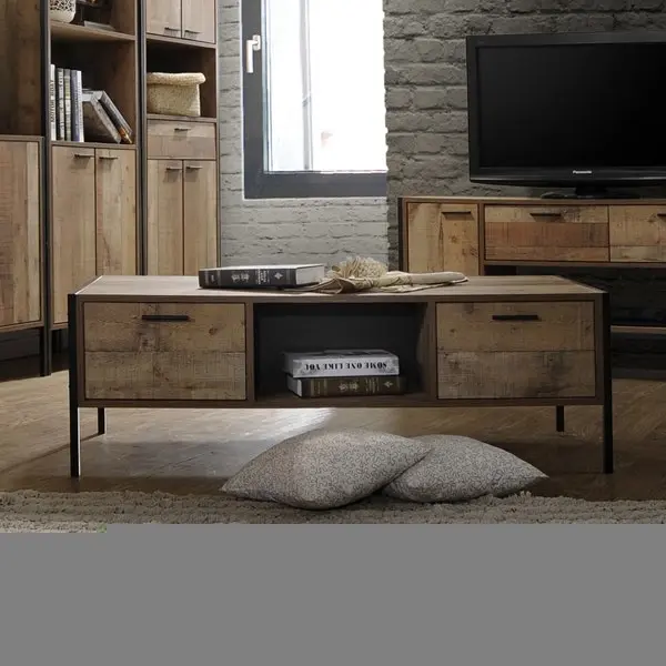 Coffee Table 2 Drawers Particle Board Storage in Oak Colour - Furniture