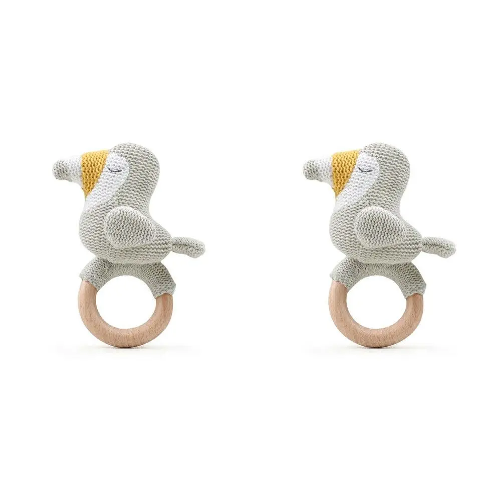 2x The Peanutshell Toucan Wood Ring Teether 13cm Baby Teething Animal Toy GRY 0+