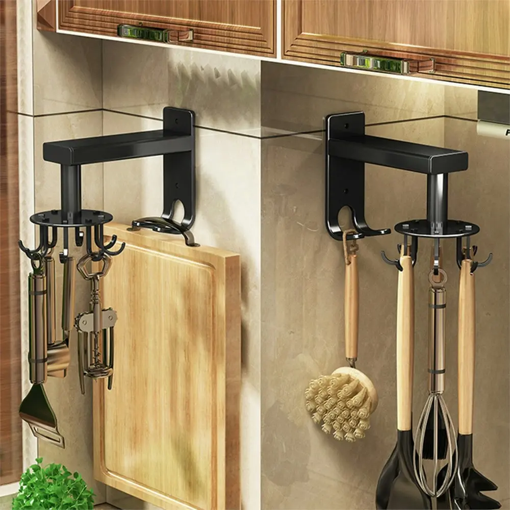 2 Pack Multifunction NO Punching Kitchen Hooks Hanger-black