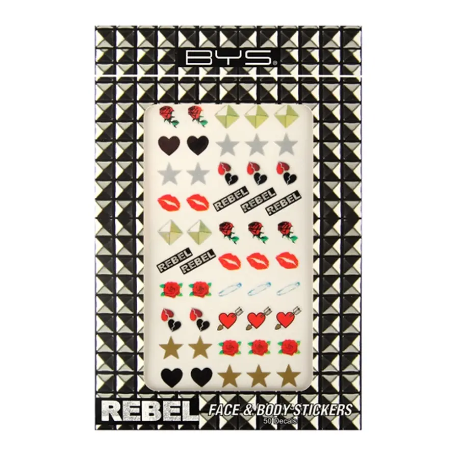 50pc BYS Rebel Face & Body Stickers Makeup Hearts/Flower/Rose/Star/Diamond Set - Beauty