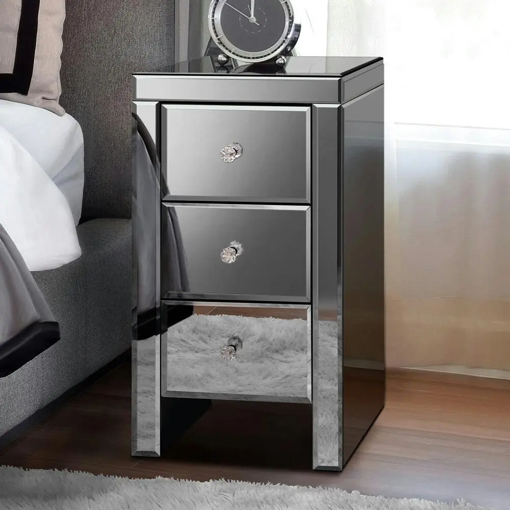 Alfordson Mirrored Bedside Table Grey - Furniture