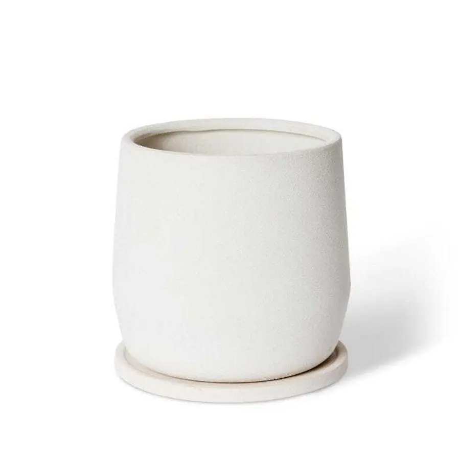E Style Mason 22cm Ceramic Plant Pot w/Saucer Round Home Decor Planter White - Home & Garden