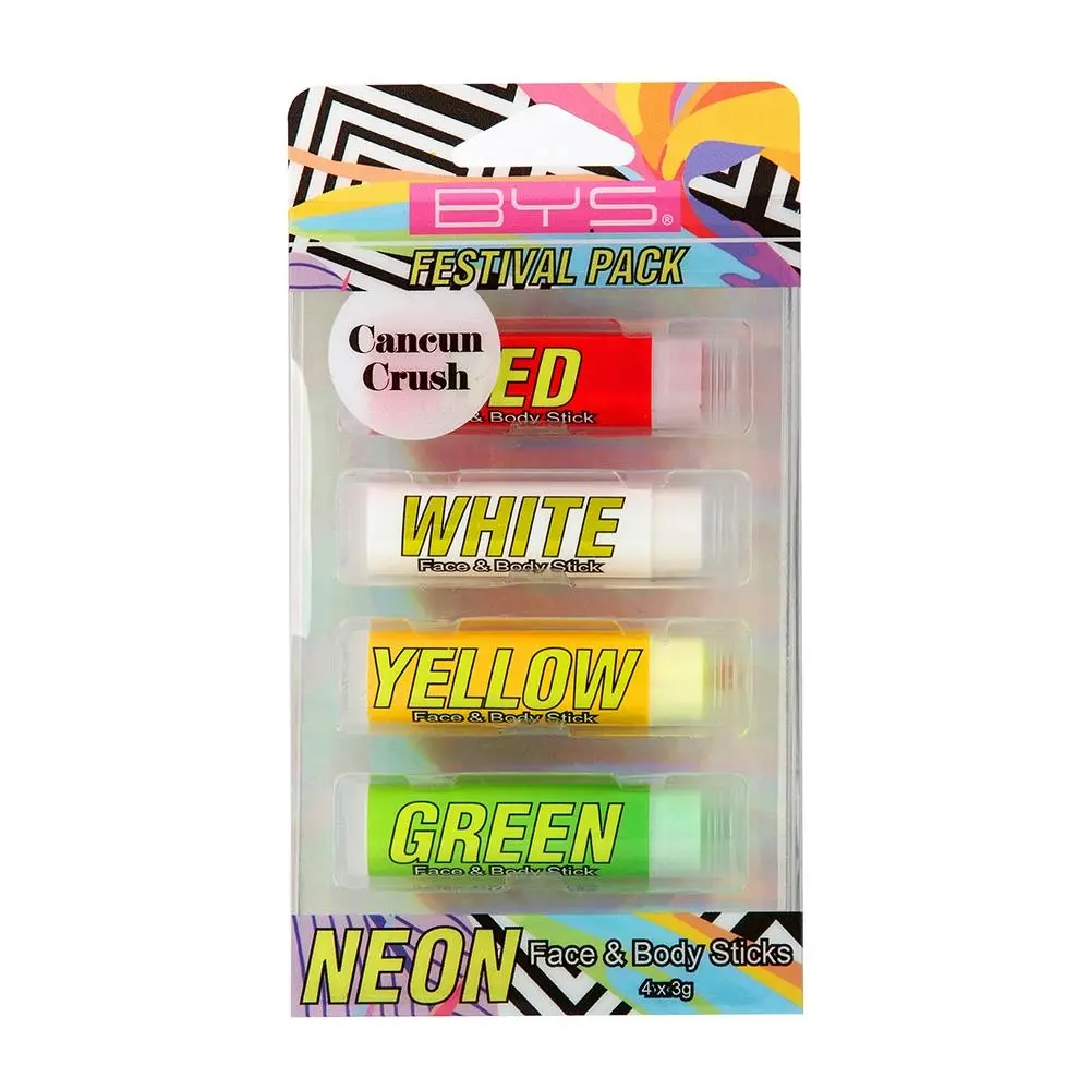 4pc BYS 3g Cancun Crush Neon Facial/Body Makeup Sticks Festival Creamy Smooth - Beauty