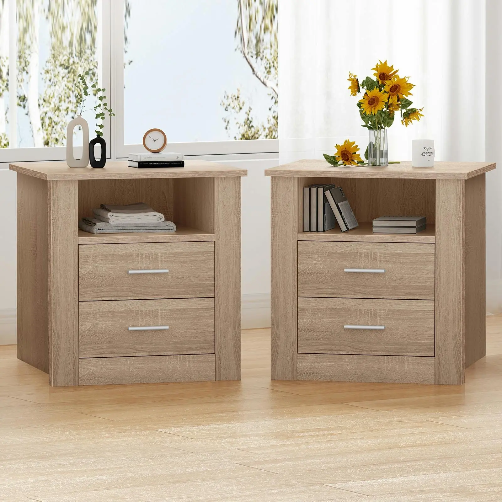 Alfordson 2x Bedside Table Classic Oak - Furniture