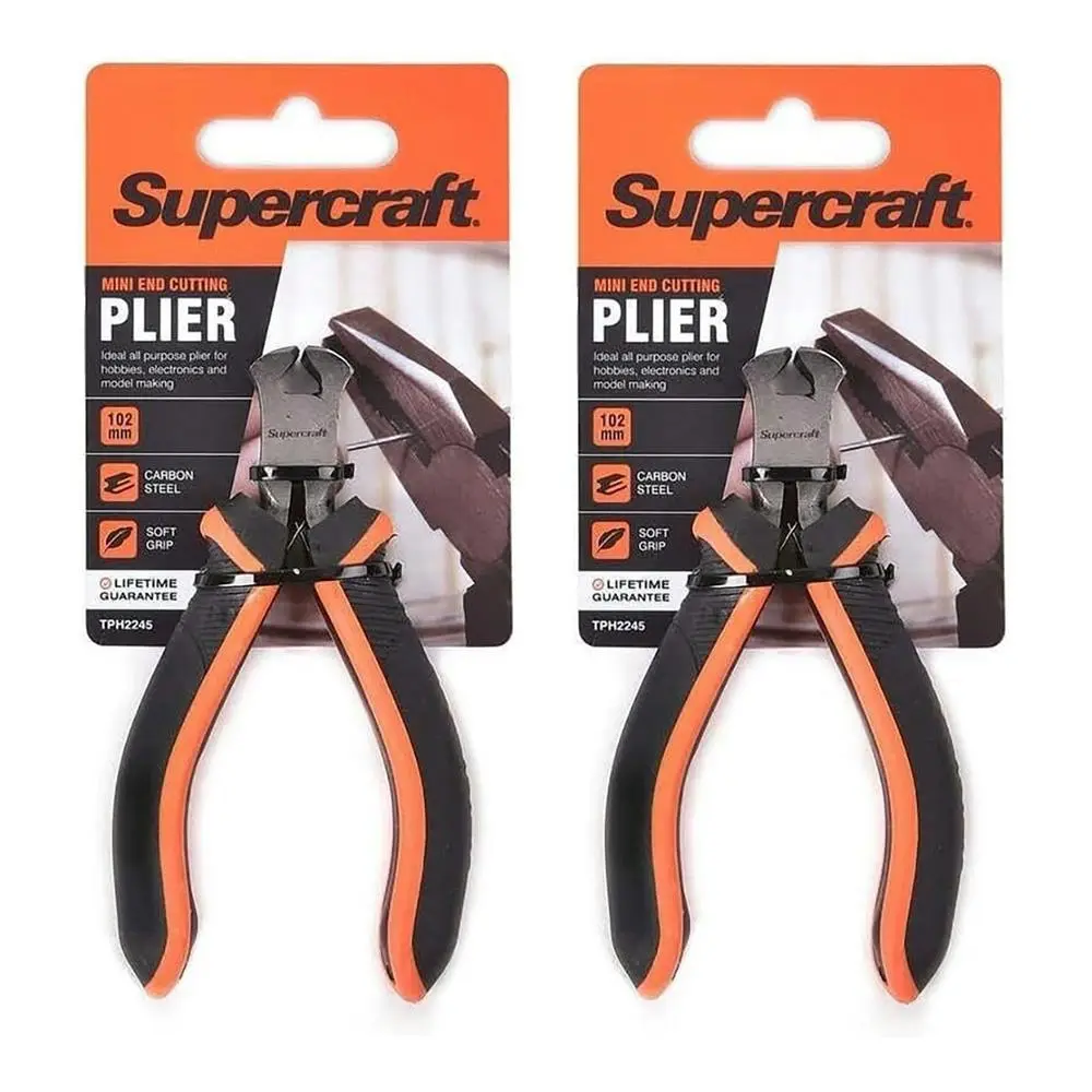 2x Supercraft Mini End Cut Carbon Steel Pliers 102mm With Soft Grip Handles - Hardware