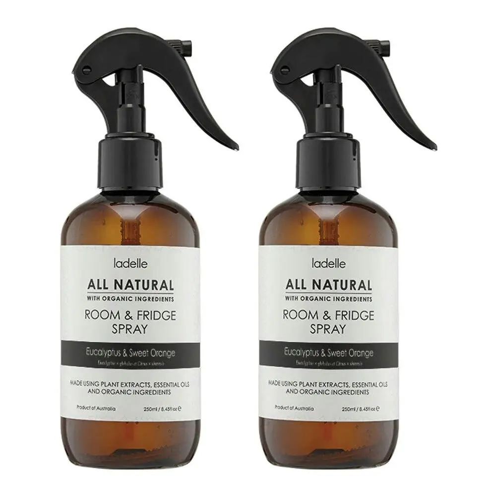 2x Ladelle All Natural Eucalyptus/Sweet Orange 250ml Room/Fridge Spray - Home & Garden