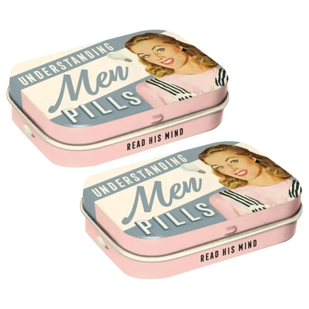 2x Nostalgic Art 6cm Metal Tin Mint Box Understanding Men #2 Fresh Breath Candy - Groceries