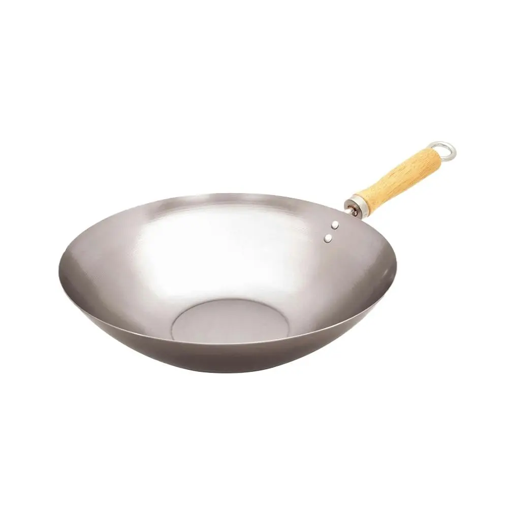 Cuisena 30cm Carbon Steel Stir Frying Wok Cooking Pan w/ Wooden Handle Silver - Home & Garden
