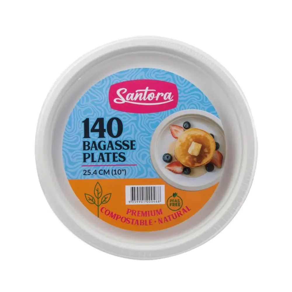 Santora 25cm Biodegradable Sugarcane Bagasse Plates 140pk - Home & Garden