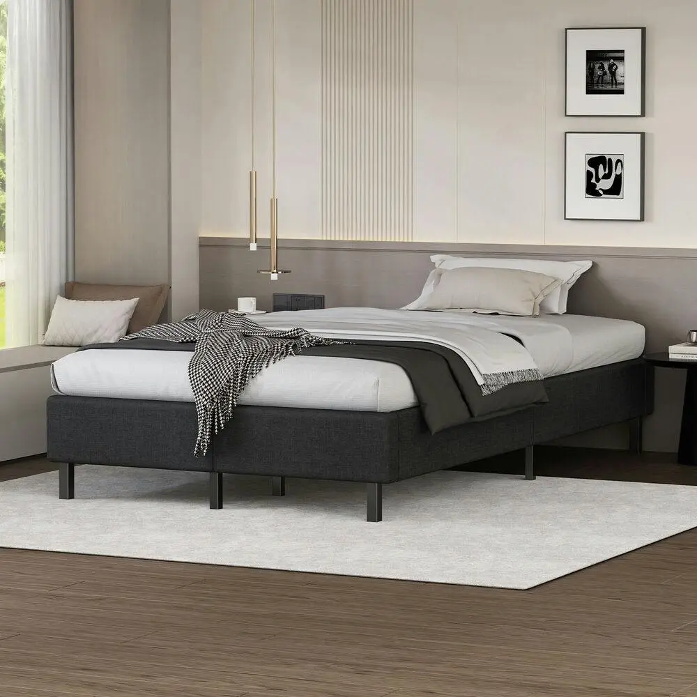 Alfordson Bed Frame King Single Mattress Base Foundation Charcoal Fabric BASEL - Furniture