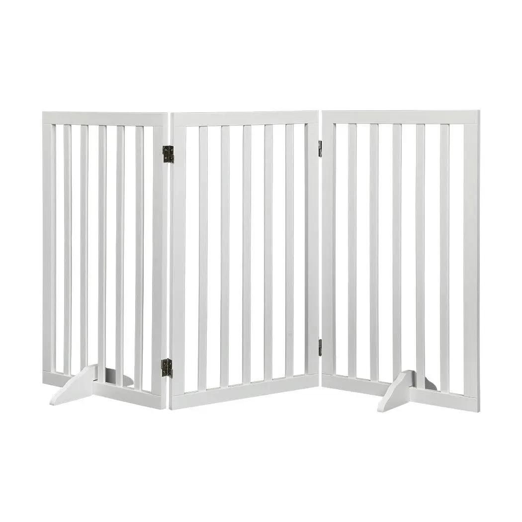 Pawz Wooden Pet Gate Dog Fence Safety Stair Barrier Security Door 3 Panel Large - Baby