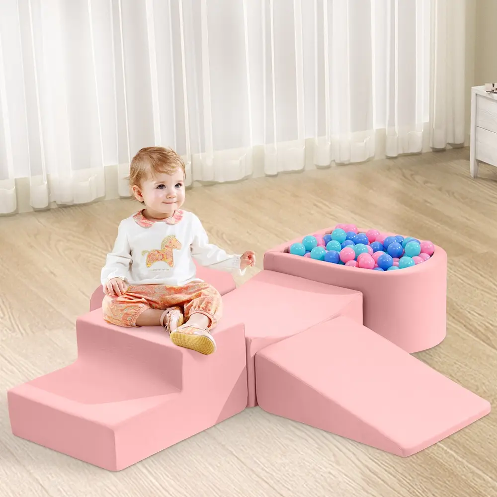 Playpals Kids Climb Crawl Foam Play Set Soft Play Set Activity Toys 5PC Pink - Baby