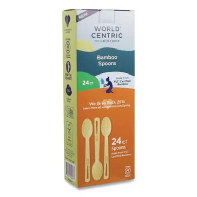 World Centric SPBBR Bamboo Cutlery, Medium Heavyweigh, Spoon, Paper, Natural, 24/pack