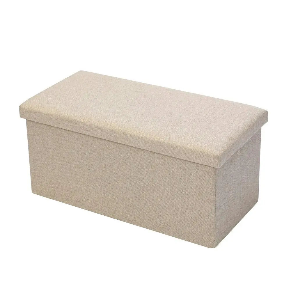 Boxsweden 76x36cm Ottoman Storage Cube Faux Linen Home Organiser/Stool Cream - Furniture