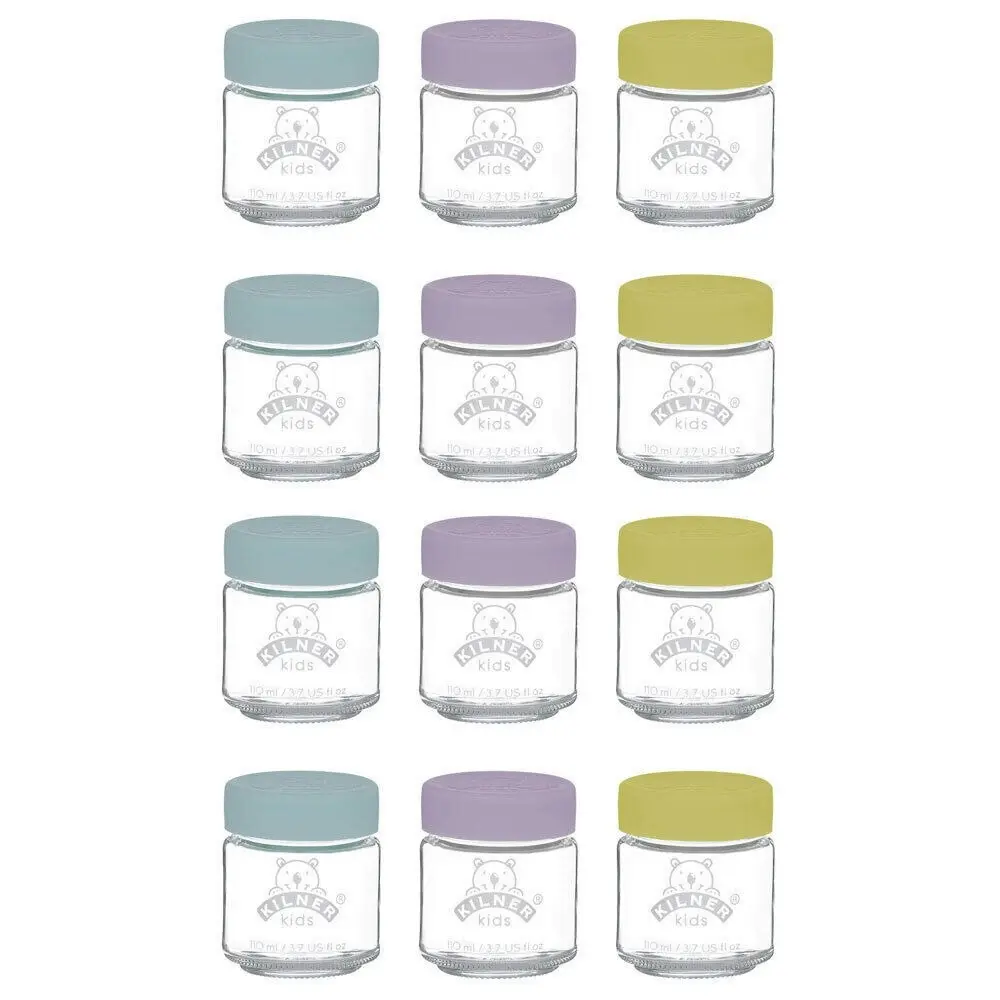 Kilner Kids 12pc Glass Jar Canister Baby Food Storage Set W/ Lid 110ml - Home & Garden