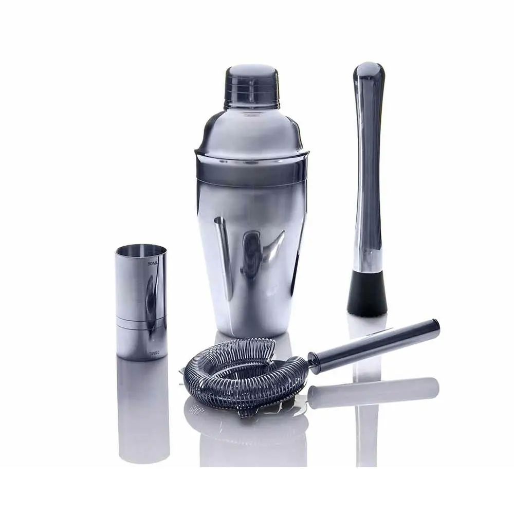 4pc Salt & Pepper Bond Cocktail Set Stainless Steel Bartender Mixing Kit Silver - Home & Garden