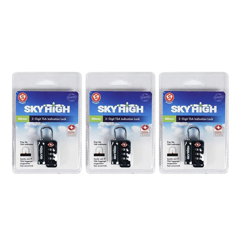 3x Sky High TSA Travel Sentry 60mm 3 Digit Luggage Protection Combination Lock - Home & Garden