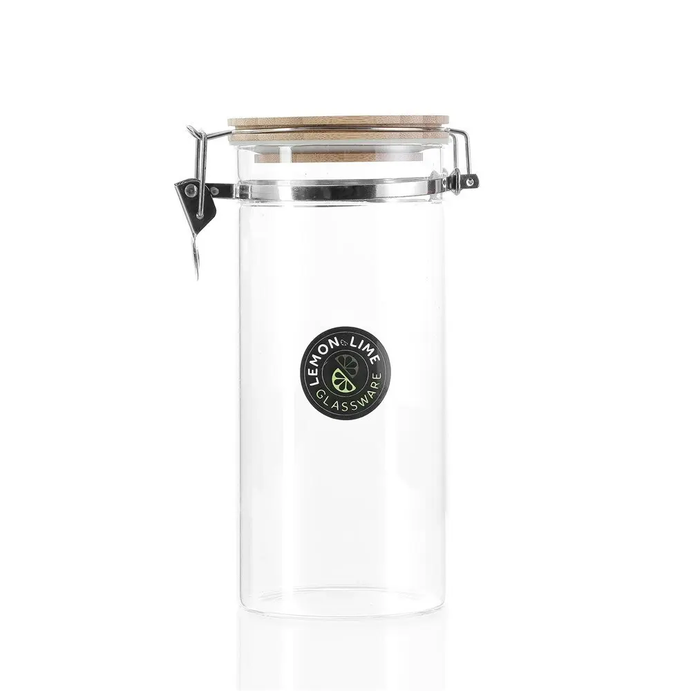 Lemon & Lime Camden 1.45L/22.5cm Glass Clip Jar Container Clear w/ Bamboo Lid - Home & Garden