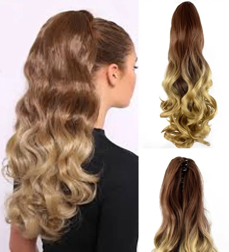 Ombre High Grade Ponytail Ribbon Clamp Wavy 50 Cm 22" Extension Claw03 - Beauty