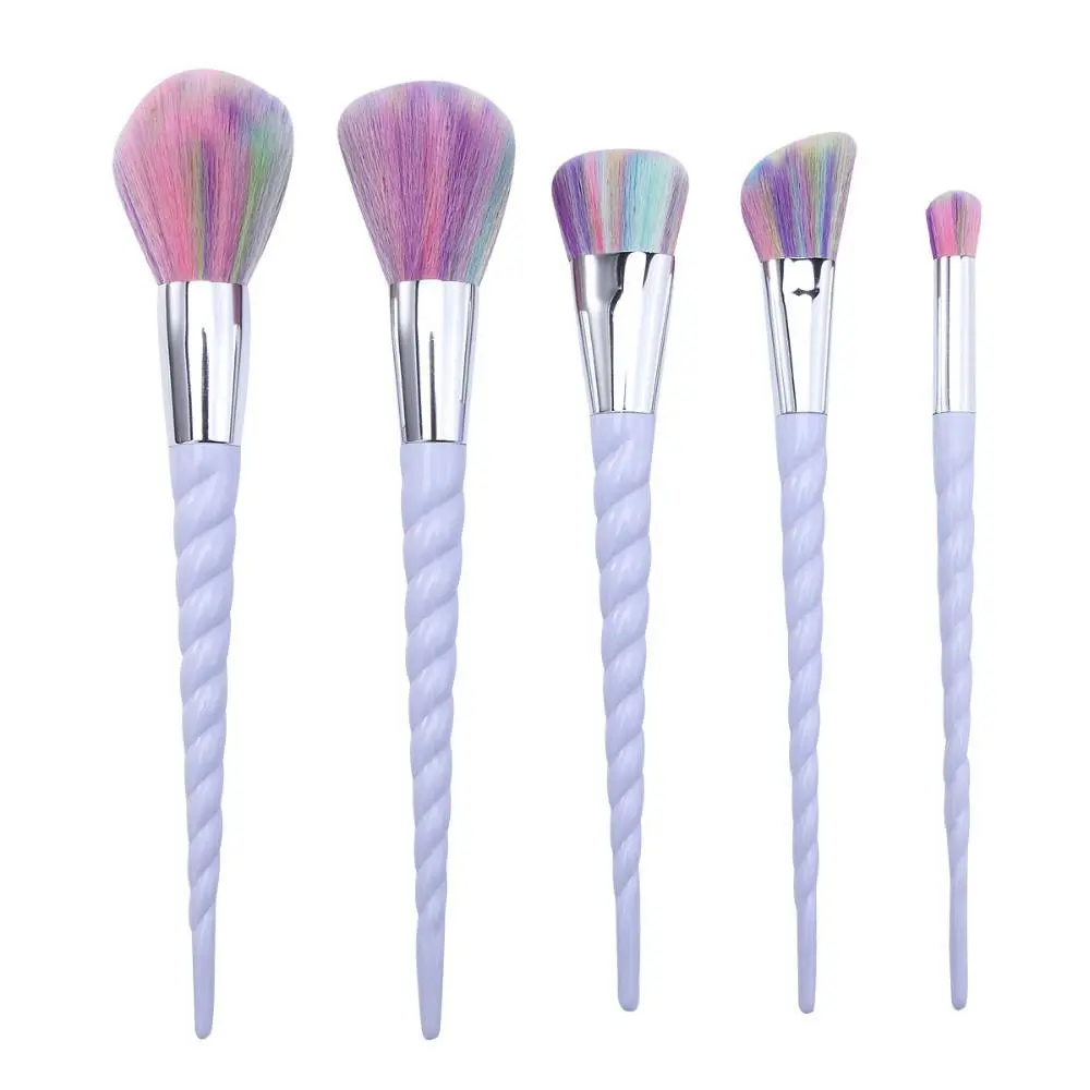 5 Piece Unicorn Brush Set Professional Fiber Makeup Brush Multi Task Rainbow - Beauty