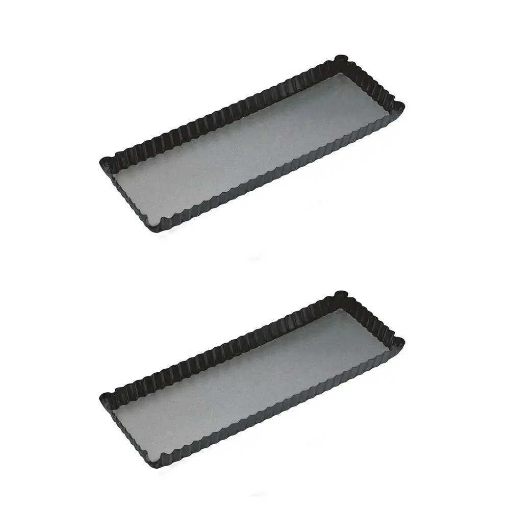 2x MasterCraft 36x13cm Loose Base Non-Stick Rectangle Flan Quiche Pan Baking BLK