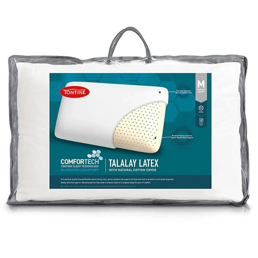 Tontine 40x60cm Comfortech Talalay Latex Cotton Pillow Medium Height Home Bed - Home & Garden