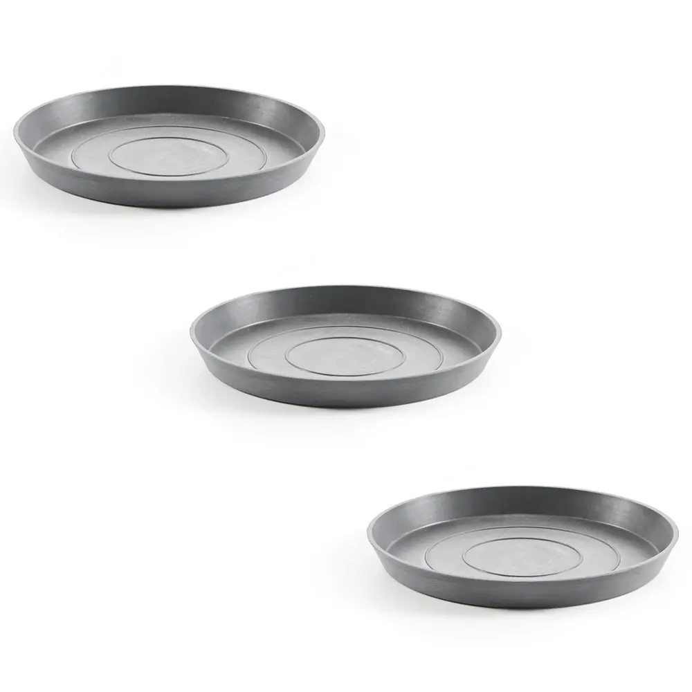 3x Ecopots Plant Pot Saucer Round 21 Grey 21x2.5cm Home Indoor/Outdoor Decor - Home & Garden