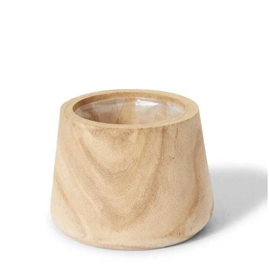 E Style Argus 22cm Wood Tub Plant Pot Decorative Home Planter Round Natural - Home & Garden
