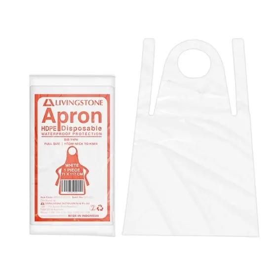 Livingstone Disposable Bib Type High Density Polyethylene (HDPE) White Aprons 23um 71 x 117cm 100 Packs - Commercial