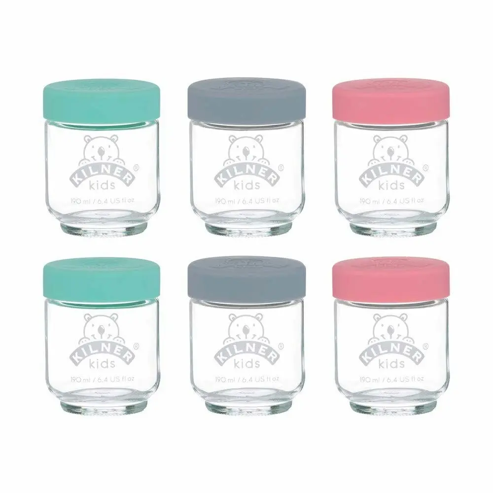 Kilner Kids 6pc Glass Jar Canister Baby Food Storage Set W/ Lid 190ml - Home & Garden