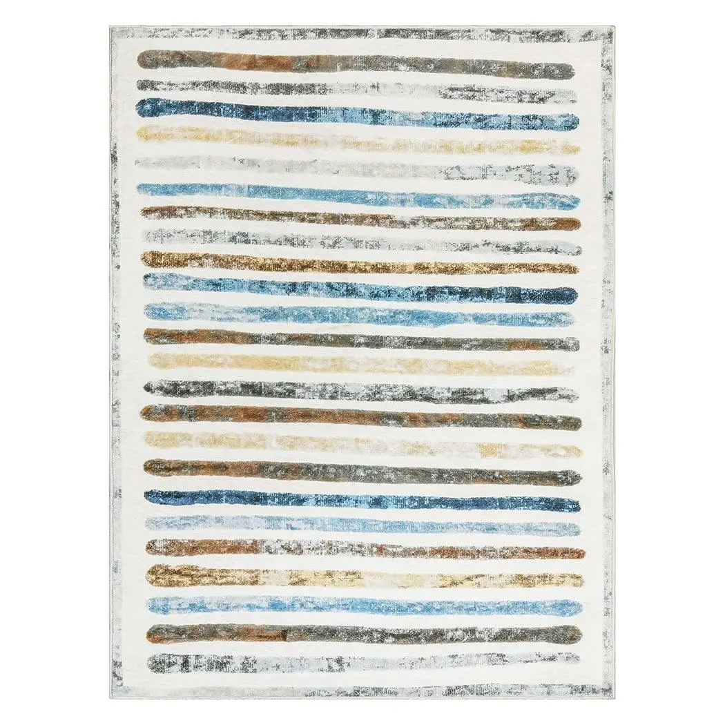 Marlow Floor Rug Short Pile Washable Carpet Soft Plush Non Slip Stripe 160x120 - Hardware