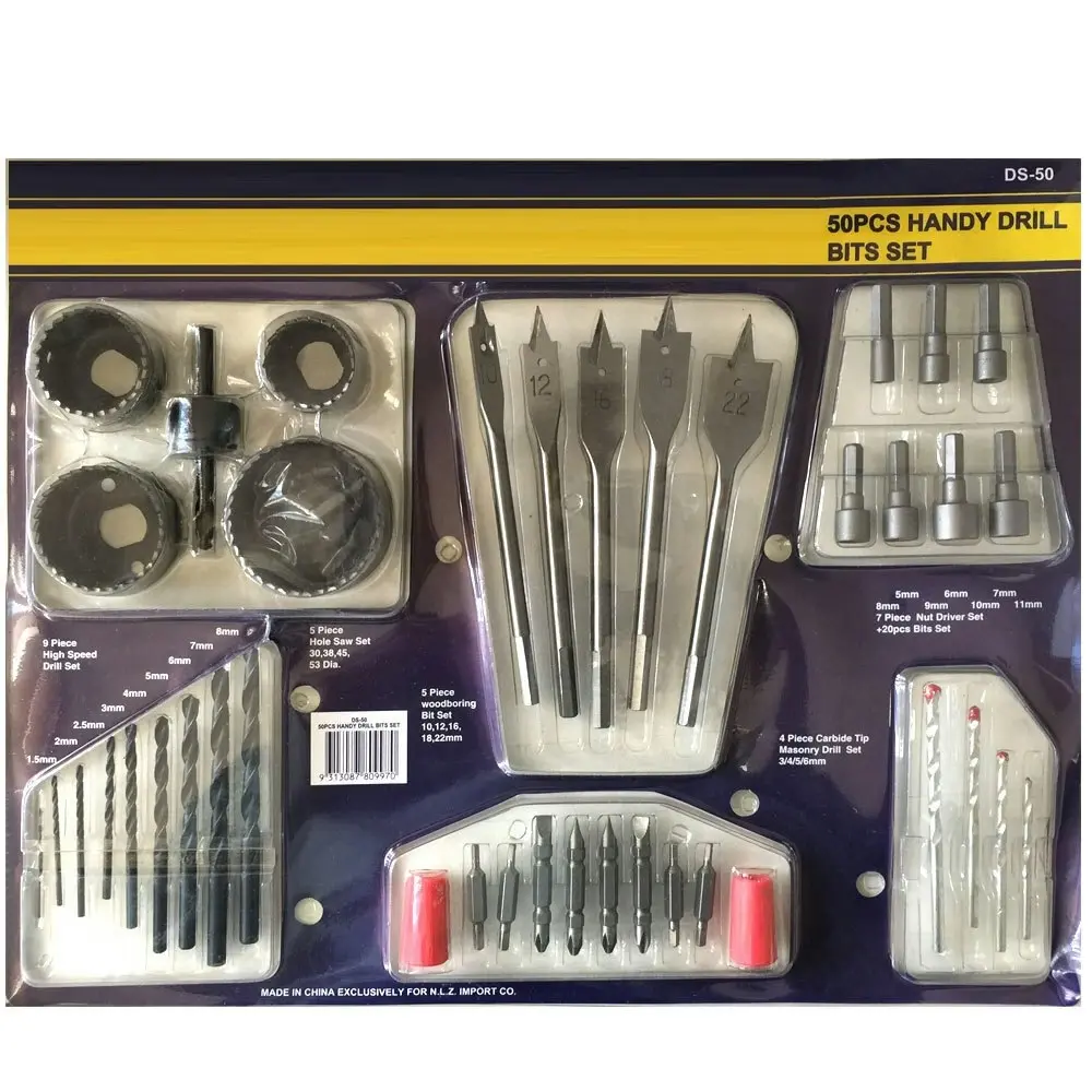 50pc Drill Nut Driver/Masonry High Speed Twist Hole Saw Wood Cutter Bit Tool Set - Hardware