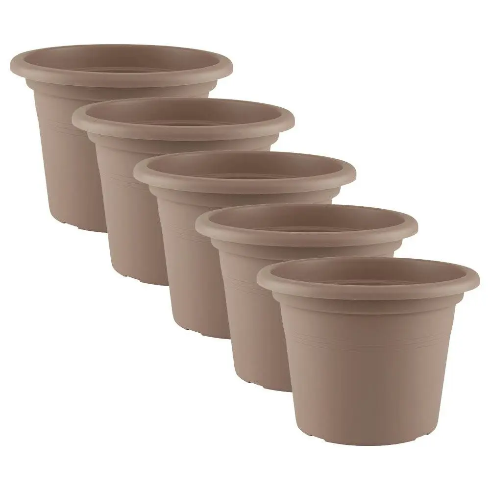 5x Artevasi Cilindro Plastic Indoor/Outdoor Garden Plant Pot 20x14cm Taupe - Home & Garden
