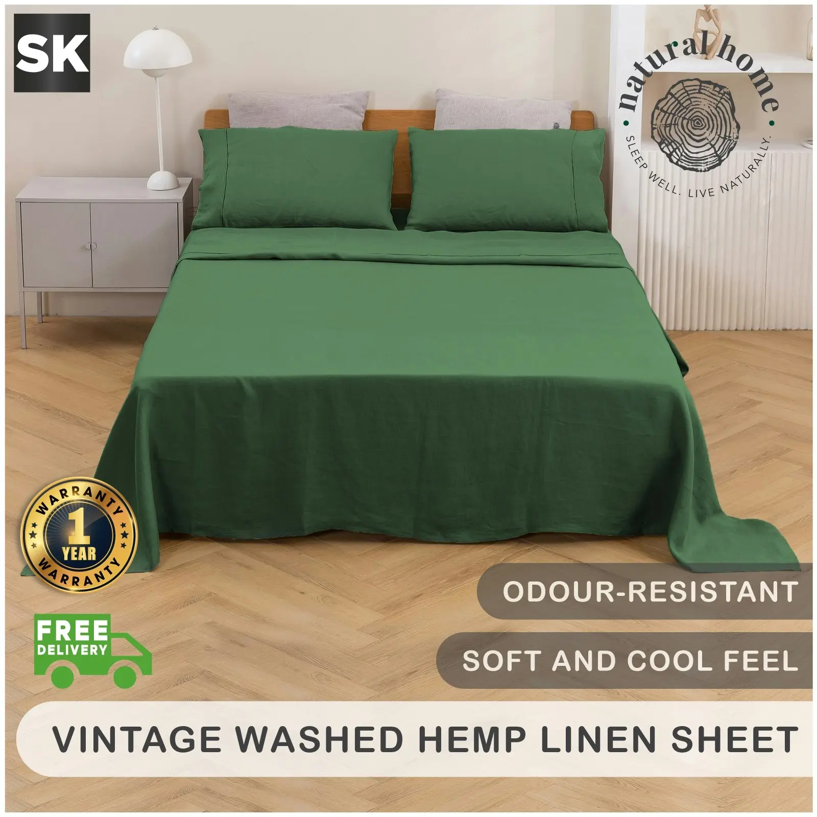 Natural Home Vintage Washed Hemp Linen Sheet Set Eden Super King Bed - Home & Garden