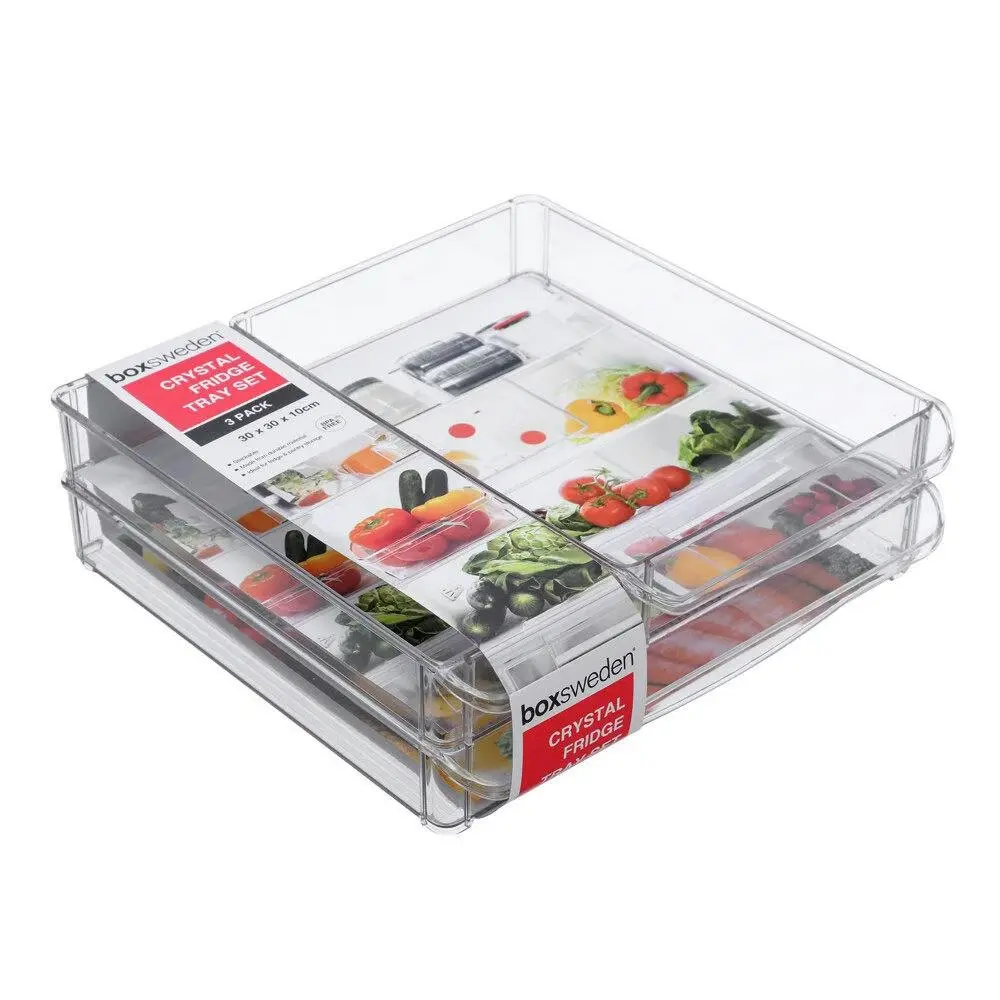 3PK Boxsweden 30x30cm Crystal Fridge/Pantry Kitchen Food BPA Free Tray Clear - Home & Garden