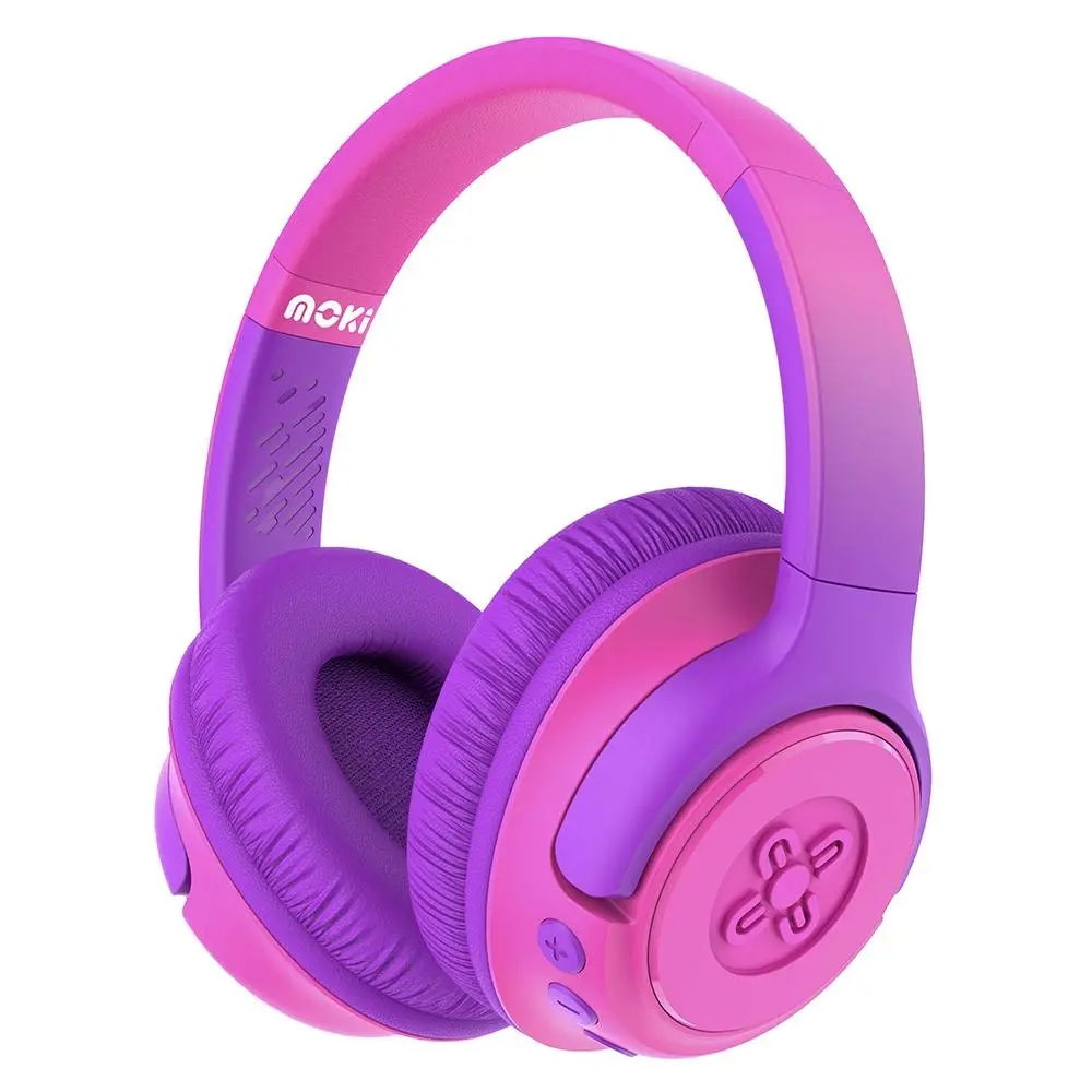 Moki Mixi Kids Volume Limited Wireless/Bluetooth 3.5mm Headphones Pink Purple - Electronics