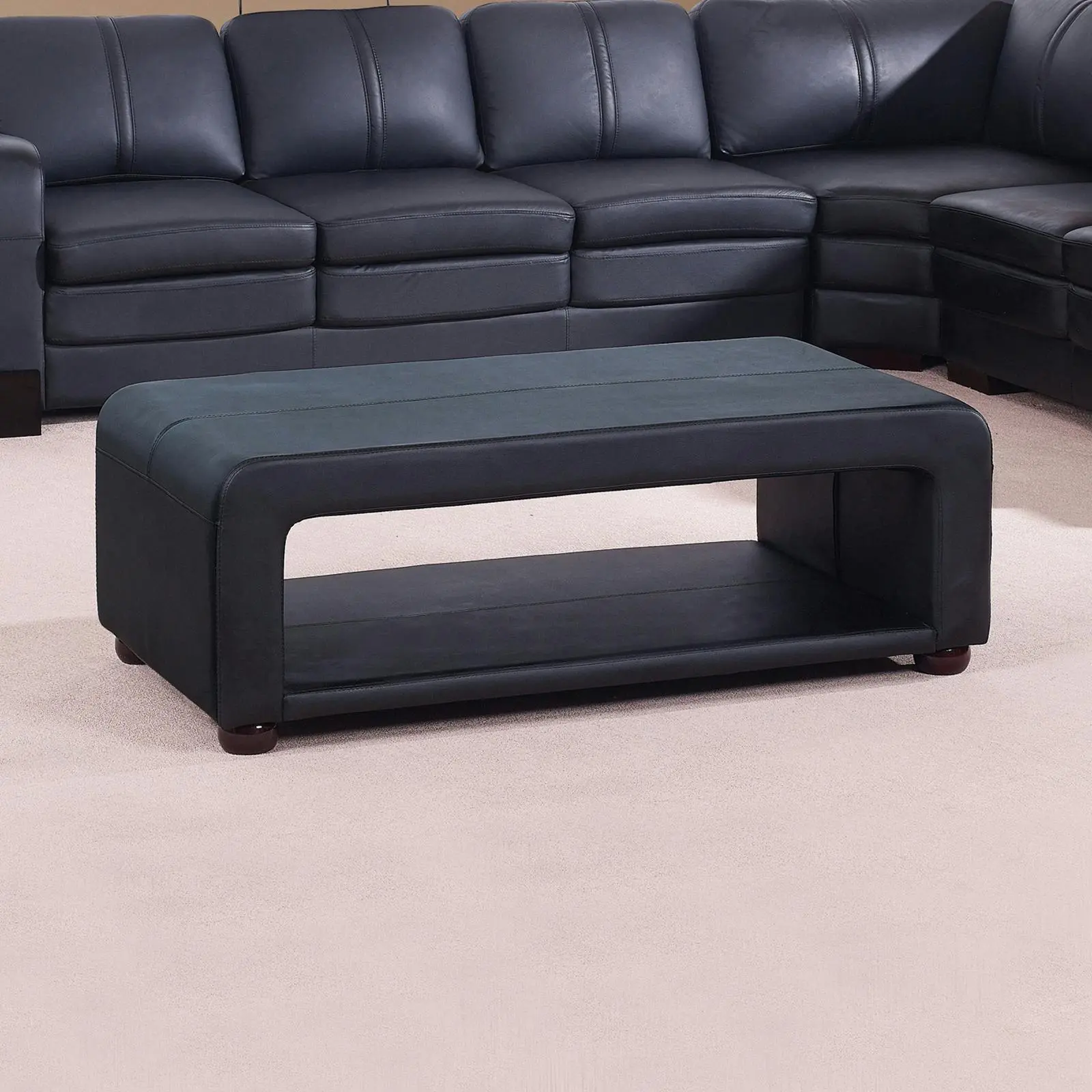Coffee Table Upholstered PU Leather in Black Colour with open storage - Furniture