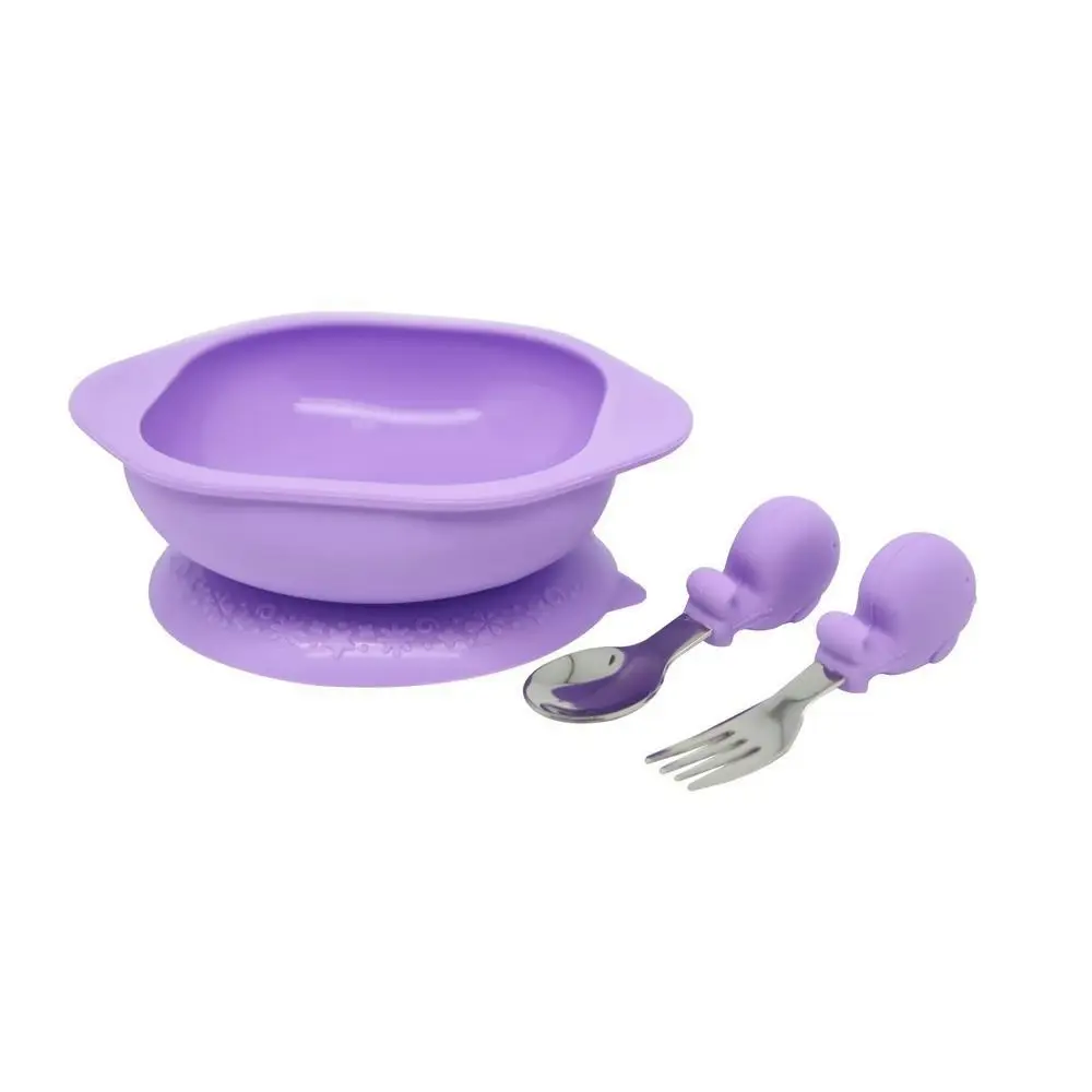 3pc Marcus & Marcus Toddler Eating Bowl Meal Time Set Willow Whale Lilac 18m+ - Baby
