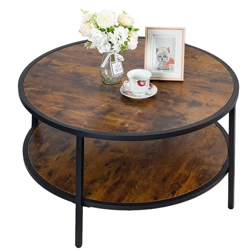 Round Coffee Table Rustic Brown and Black - Furniture
