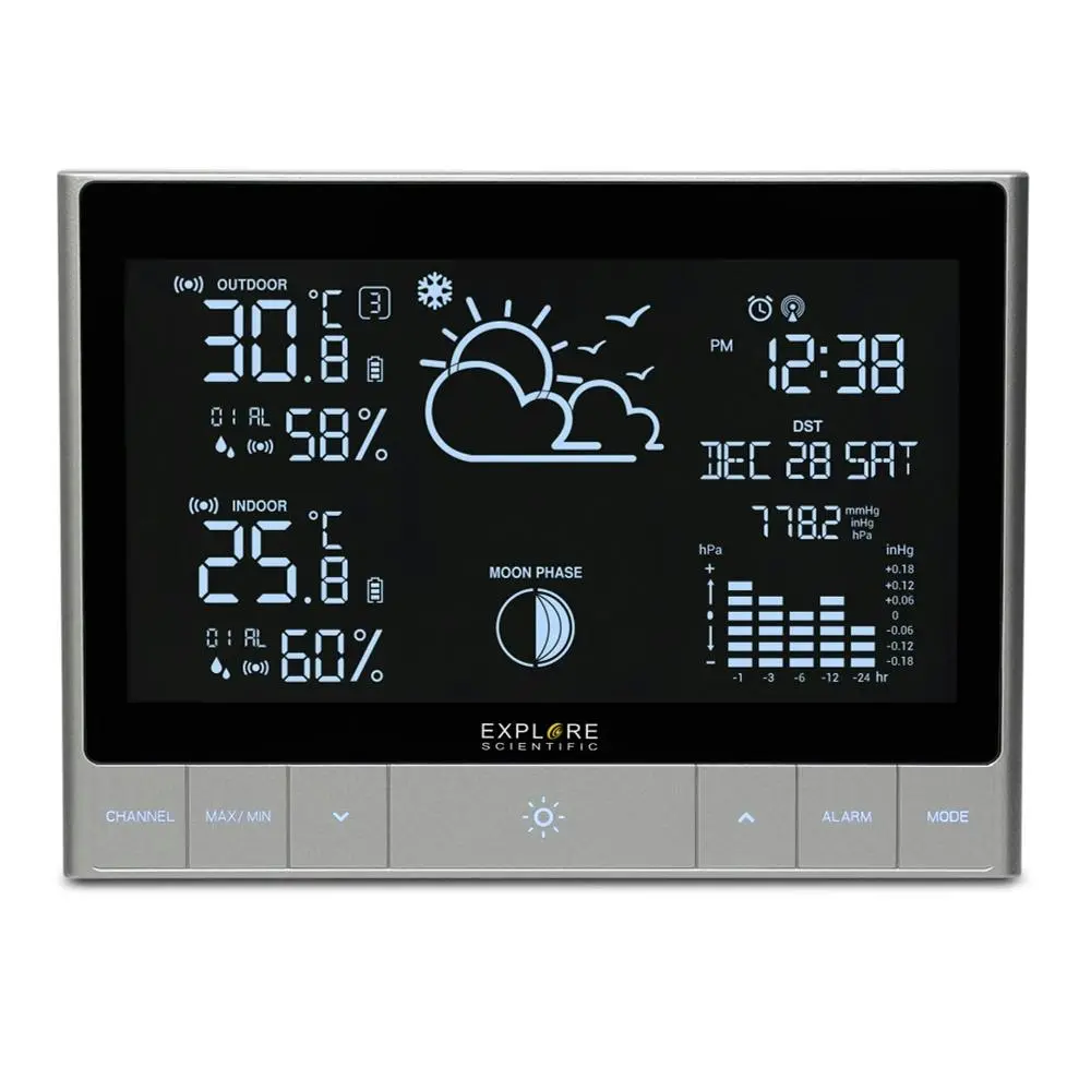 Explore Scientific Crystal Vision Modern Touch Key Horizontal Weather Station - Home & Garden
