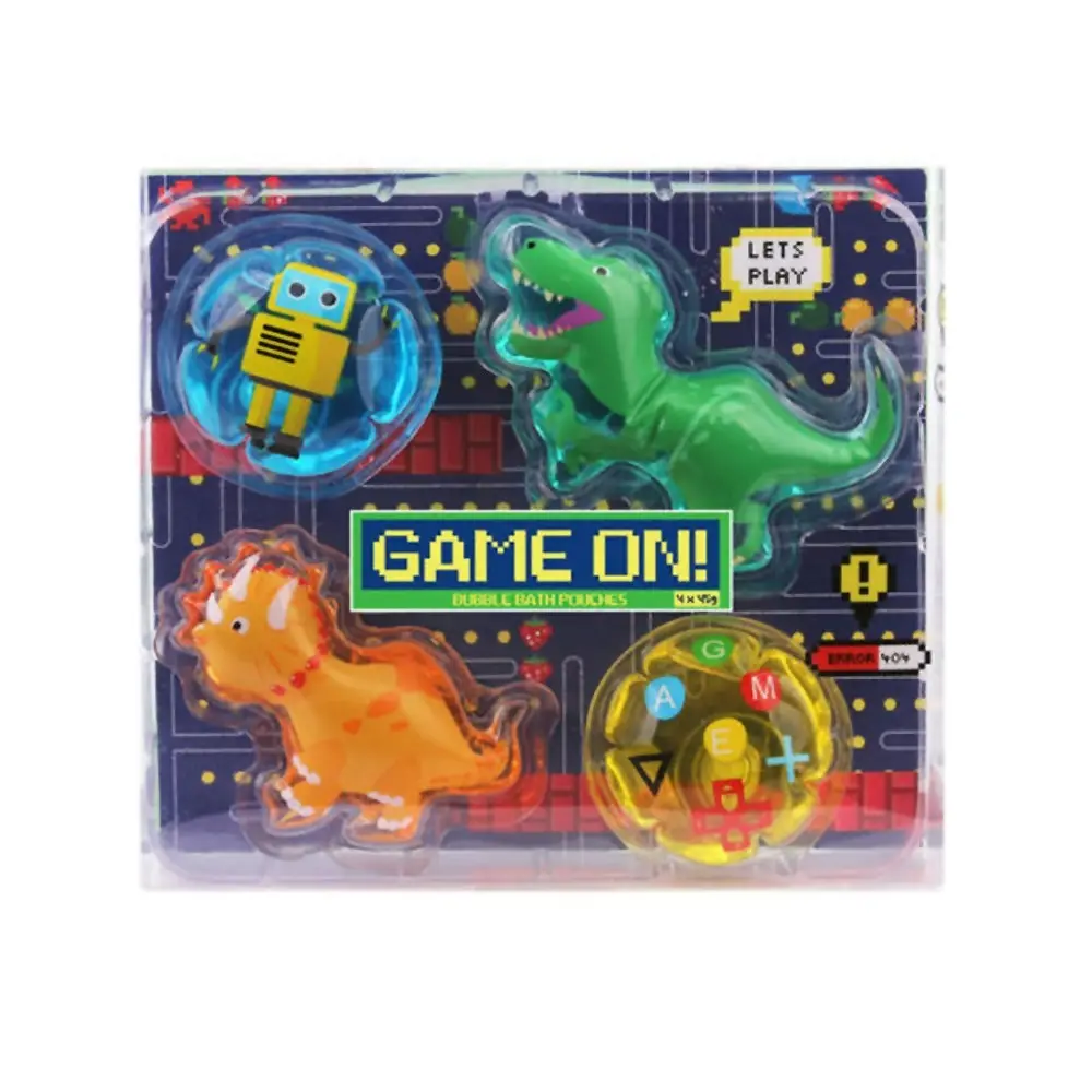 4pc Game On 45g Dinosaur Childrens/Kids Bubble Bath/Bathtime Liquid Pouch 3y+ - Beauty
