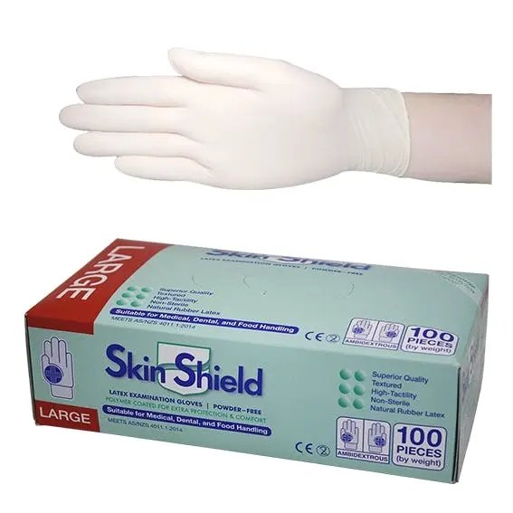 Skin Shield Latex Powder Free Large Cream Gloves AS/NZ HACCP 100 Box x10 - Commercial