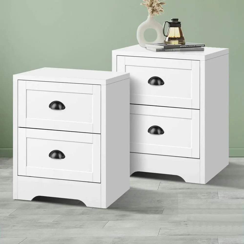 Alfordson 2x Bedside Table Storage Hamptons White - Furniture